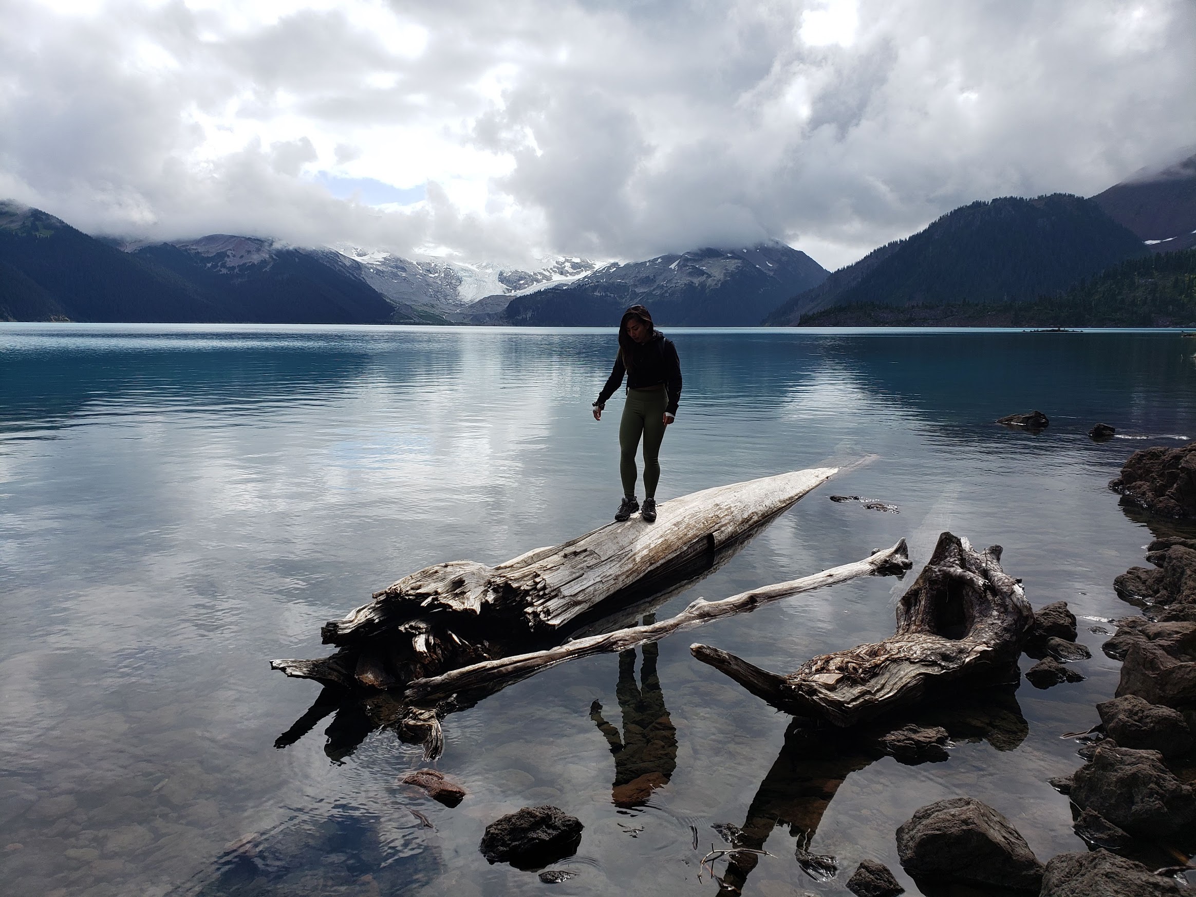 Garibaldi Lake, Me standing on a log in the middle of the lake